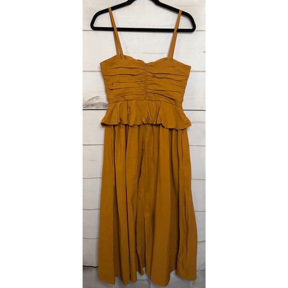Ulla Johnson Maxi Drs Sz 4 Mustard Rouched Boho Chic Classy Ruffles Pockets - Picture 2 of 6